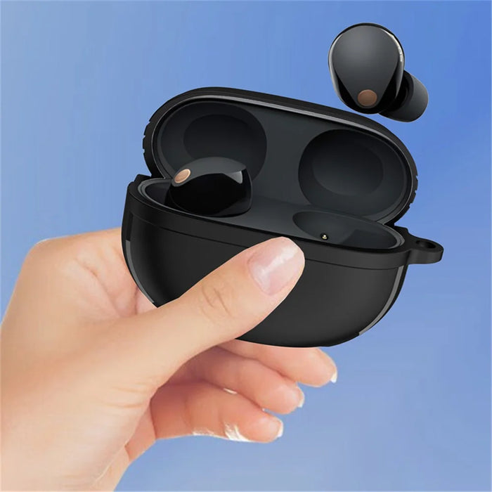 For Sony WF-1000XM5 Bluetooth-compatible Earphone TPU Cover Protective Case with Hanging Buckle - Black - 6