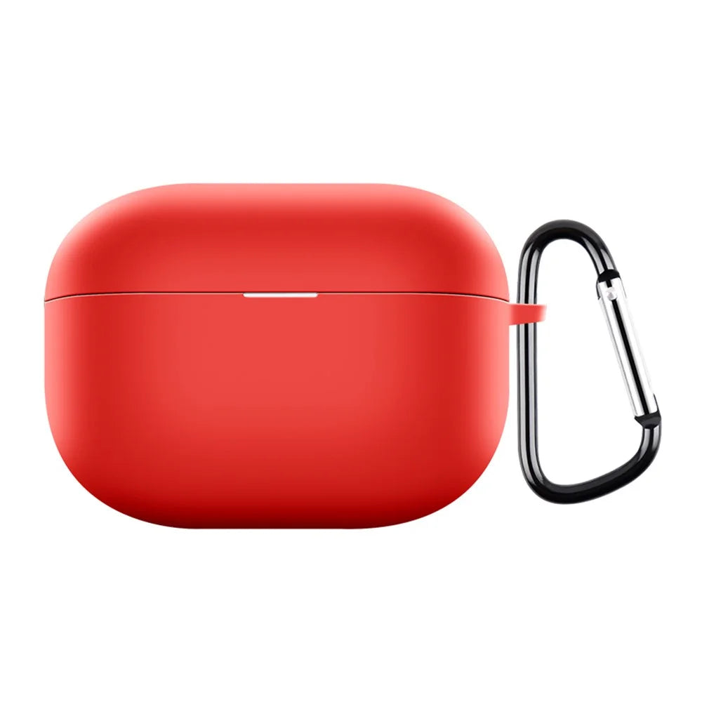 For Realme Buds T300 Silicone Case Dustproof Earphone Cover Bluetooth-compatible Headset Sleeve with Buckle - Red - 1