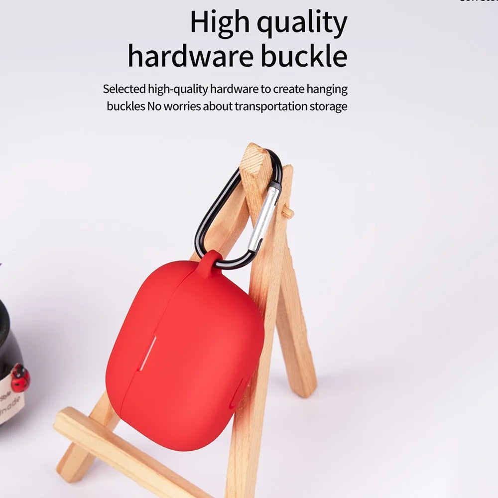 For Realme Buds T300 Silicone Case Dustproof Earphone Cover Bluetooth-compatible Headset Sleeve with Buckle - Red - 5