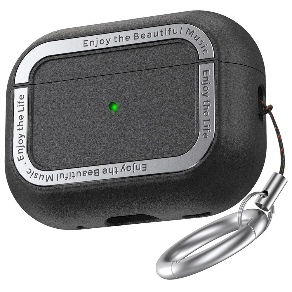 AHASTYLE JY09 For AirPods Pro 2 Protective Case TPU+Aluminum Alloy Split Type Earphone Cover - Black - 1