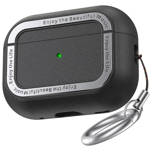 AHASTYLE JY09 For AirPods Pro 2 Protective Case TPU+Aluminum Alloy Split Type Earphone Cover - Black - 1