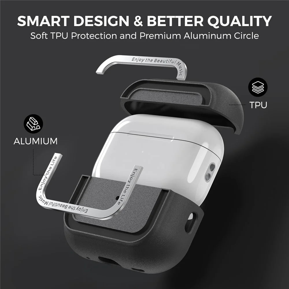 AHASTYLE JY09 For AirPods Pro 2 Protective Case TPU+Aluminum Alloy Split Type Earphone Cover - Black - 2