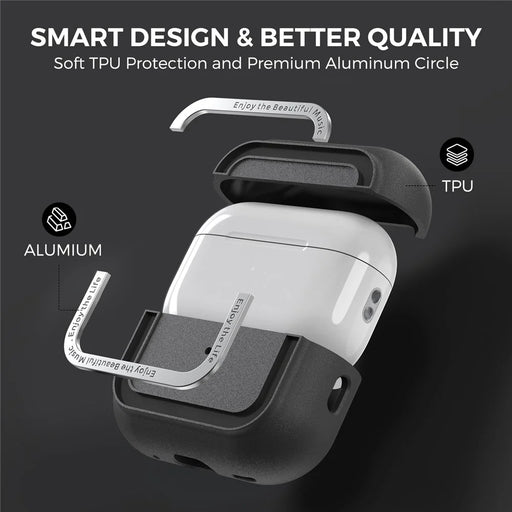 AHASTYLE JY09 For AirPods Pro 2 Protective Case TPU+Aluminum Alloy Split Type Earphone Cover - Black - 2