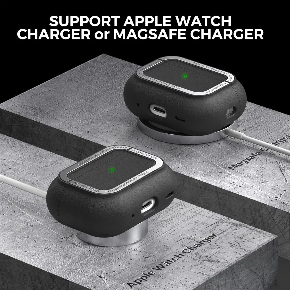 AHASTYLE JY09 For AirPods Pro 2 Protective Case TPU+Aluminum Alloy Split Type Earphone Cover - Black - 3