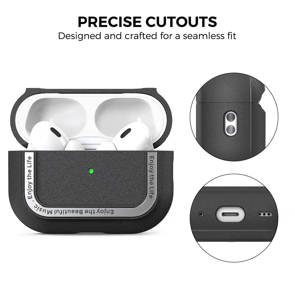 AHASTYLE JY09 For AirPods Pro 2 Protective Case TPU+Aluminum Alloy Split Type Earphone Cover - Black - 4