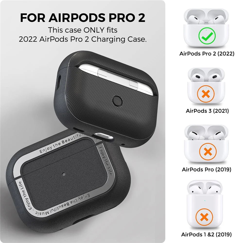 AHASTYLE JY09 For AirPods Pro 2 Protective Case TPU+Aluminum Alloy Split Type Earphone Cover - Black - 6