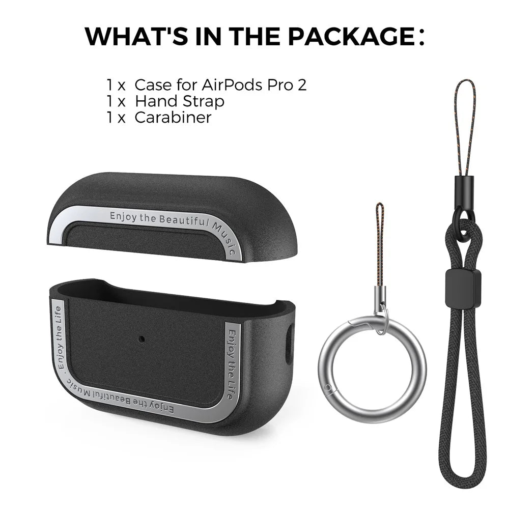AHASTYLE JY09 For AirPods Pro 2 Protective Case TPU+Aluminum Alloy Split Type Earphone Cover - Black - 7