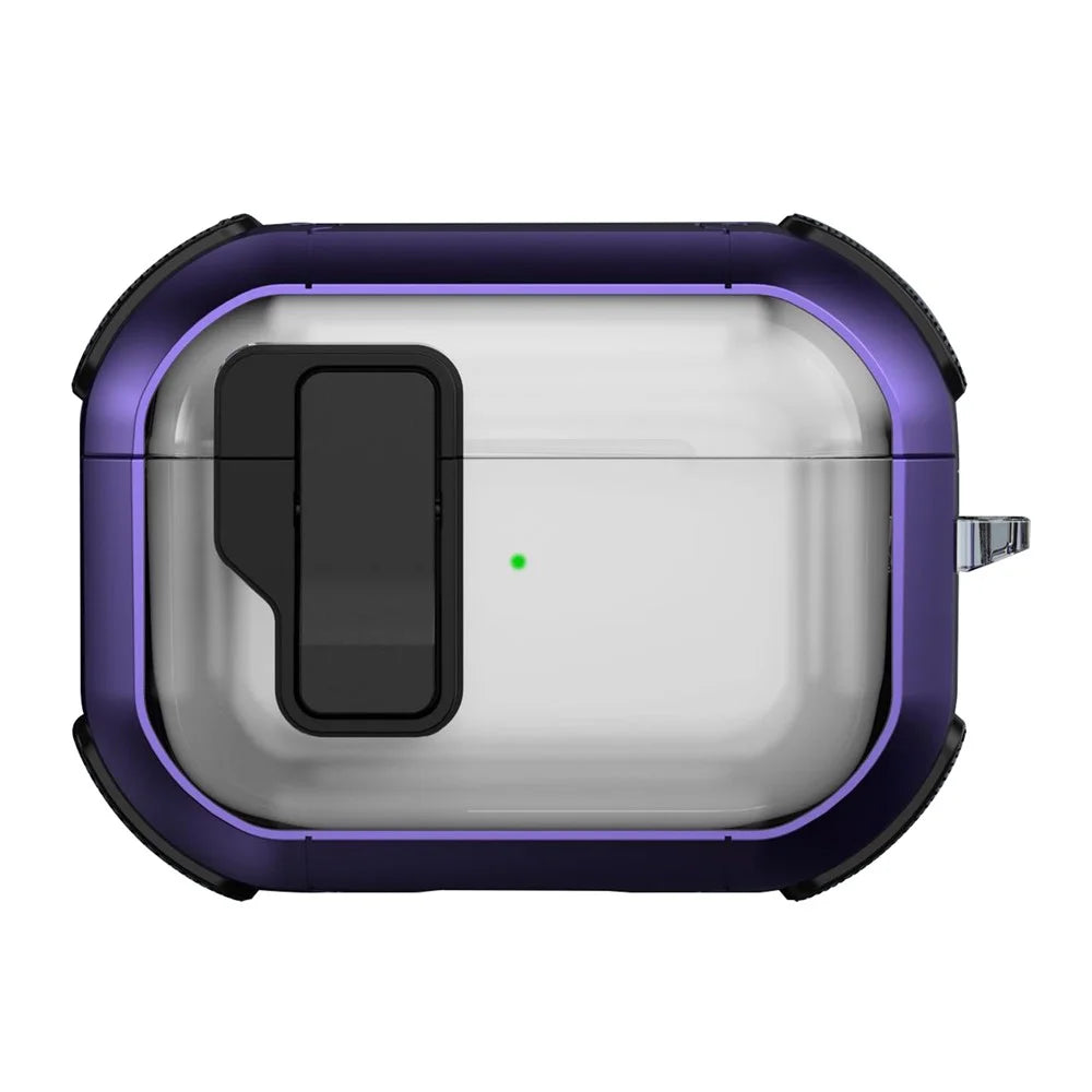 Hard PC Case for AirPods Pro 2 Bluetooth-compatible Earbuds Charging Case Cover with Hanging Buckle - Purple - 1