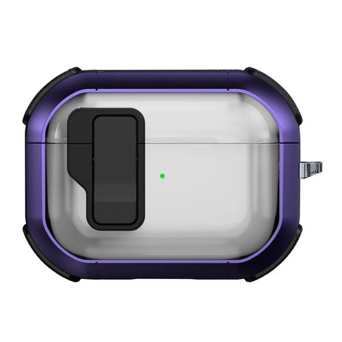 Hard PC Case for AirPods Pro 2 Bluetooth-compatible Earbuds Charging Case Cover with Hanging Buckle - Purple - 1