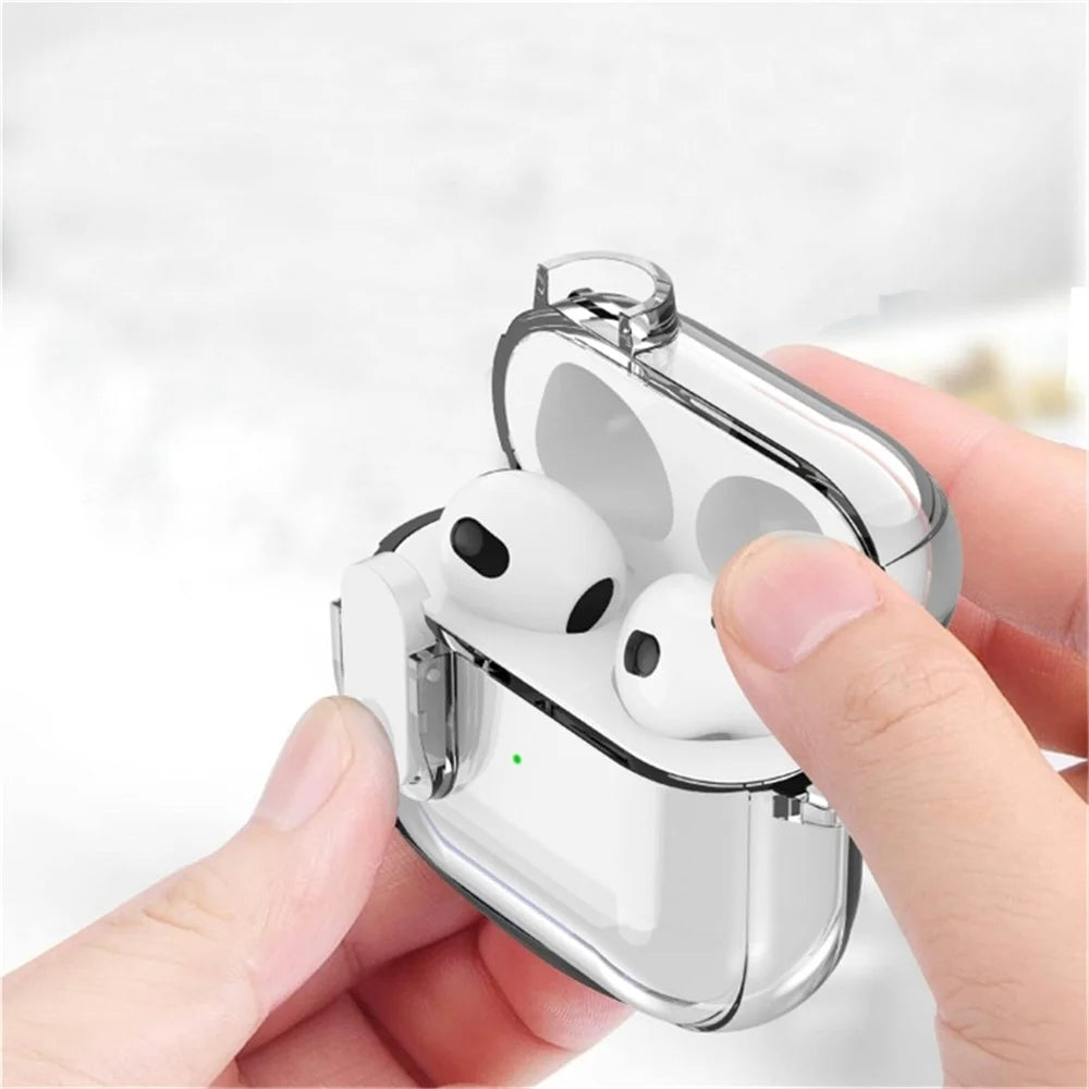 For Apple AirPods Pro 2 Earphone Case Buckle Design Anti-drop TPU Earbud Cover with Carabiner - Transparent - 2