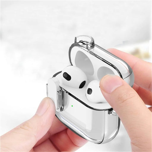 For Apple AirPods Pro 2 Earphone Case Buckle Design Anti-drop TPU Earbud Cover with Carabiner - Transparent - 2
