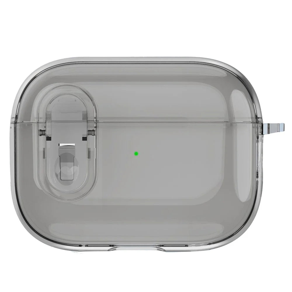 For Apple AirPods 3 Bluetooth-compatible Earphone Case Buckle Design Clear TPU Cover with Carabiner - Transparent Black - 1
