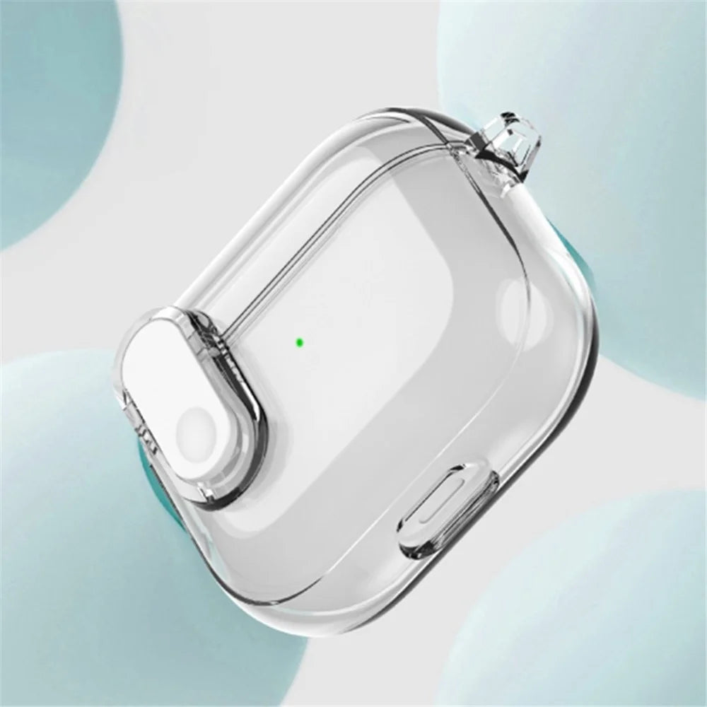 For Apple AirPods 3 Bluetooth-compatible Earphone Case Buckle Design Clear TPU Cover with Carabiner - Transparent Black - 7