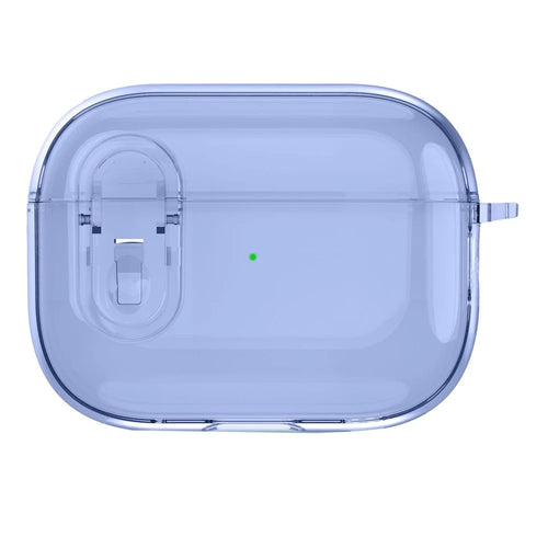For Apple AirPods Pro TPU Case Buckle Design Bluetooth-compatible Earphone Clear Cover with Carabiner - Transparent Blue - 1