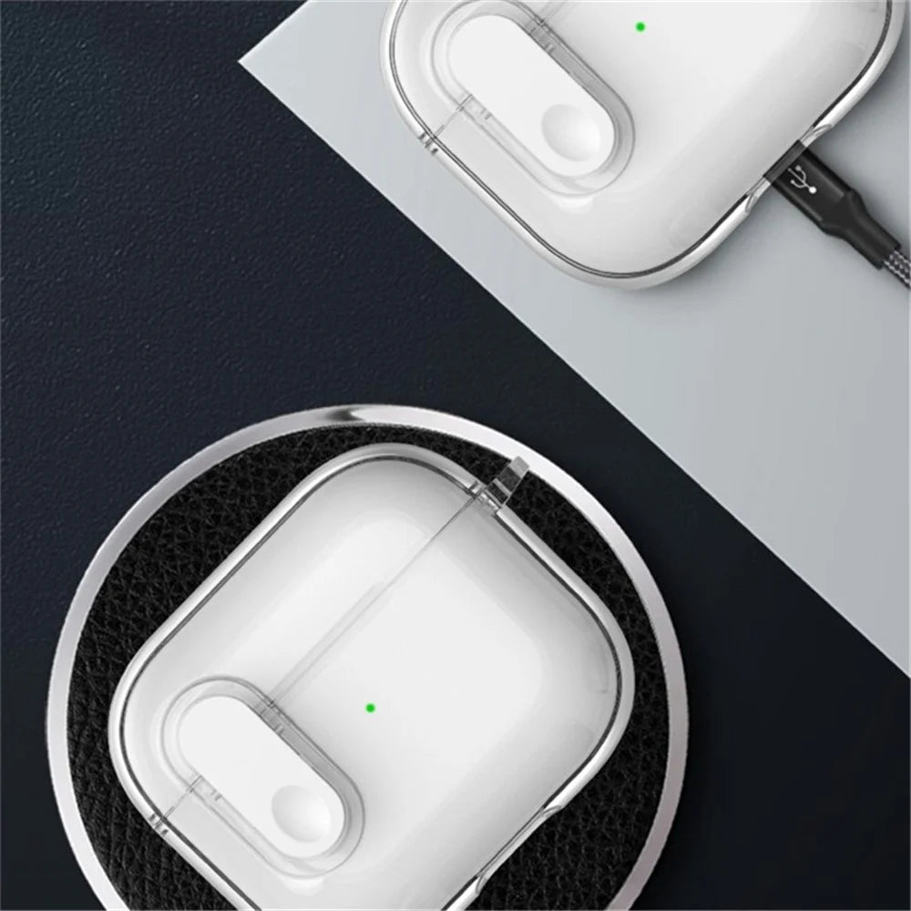 For Apple AirPods Pro TPU Case Buckle Design Bluetooth-compatible Earphone Clear Cover with Carabiner - Transparent Blue - 4
