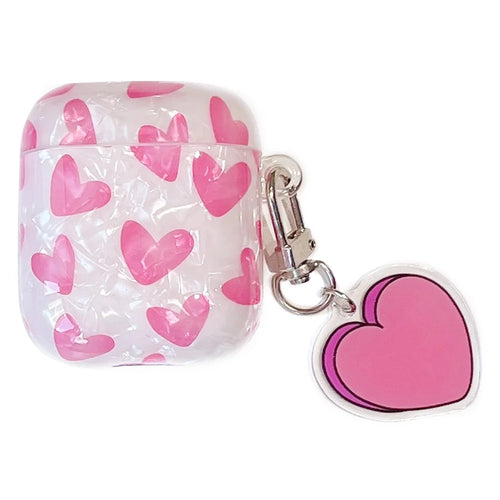 For Apple AirPods with Charging Case (2016) / (2019) / AirPods with Wireless Charging Case (2019) Soft TPU Case with Buckle, Heart Decor - 1