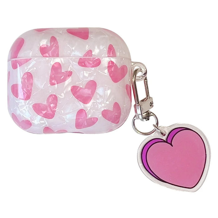 For Apple AirPods 3 Charging Case Cover with Buckle, Heart Decor Bluetooth-compatible Headset Soft TPU Case - 1