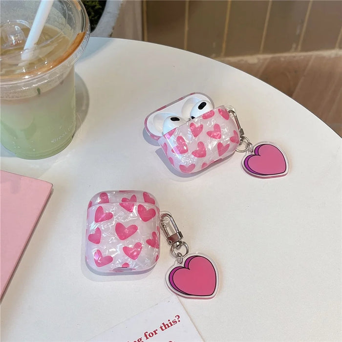 For Apple AirPods 3 Charging Case Cover with Buckle, Heart Decor Bluetooth-compatible Headset Soft TPU Case - 3
