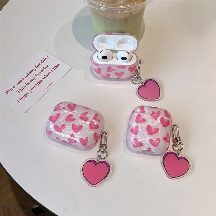 For Apple AirPods 3 Charging Case Cover with Buckle, Heart Decor Bluetooth-compatible Headset Soft TPU Case - 4