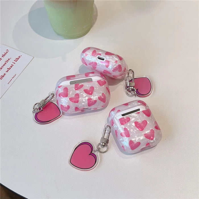 For Apple AirPods Pro Soft TPU Case Wireless Headset Charging Case Cover with Buckle, Heart Decor - 5