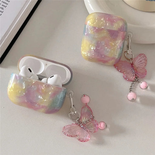 For Apple AirPods Pro Cover Rainbow Shell Texture TPU Earphone Case with Butterfly Pendant - 2