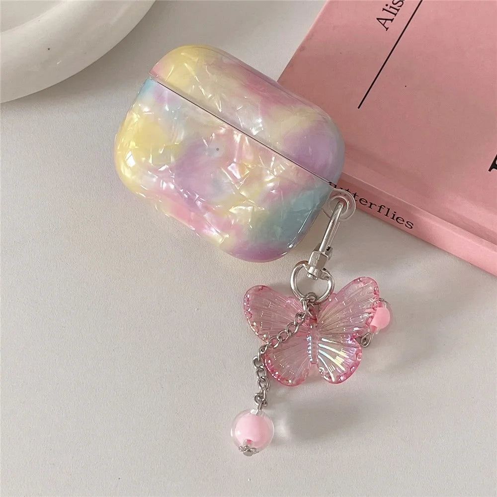 For Apple AirPods Pro Cover Rainbow Shell Texture TPU Earphone Case with Butterfly Pendant - 3