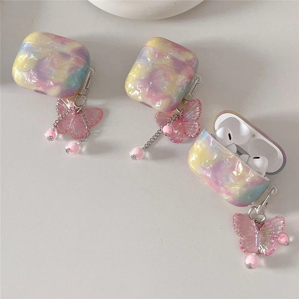 For Apple AirPods Pro Cover Rainbow Shell Texture TPU Earphone Case with Butterfly Pendant - 4