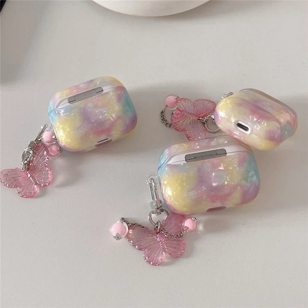 For Apple AirPods Pro Cover Rainbow Shell Texture TPU Earphone Case with Butterfly Pendant - 5