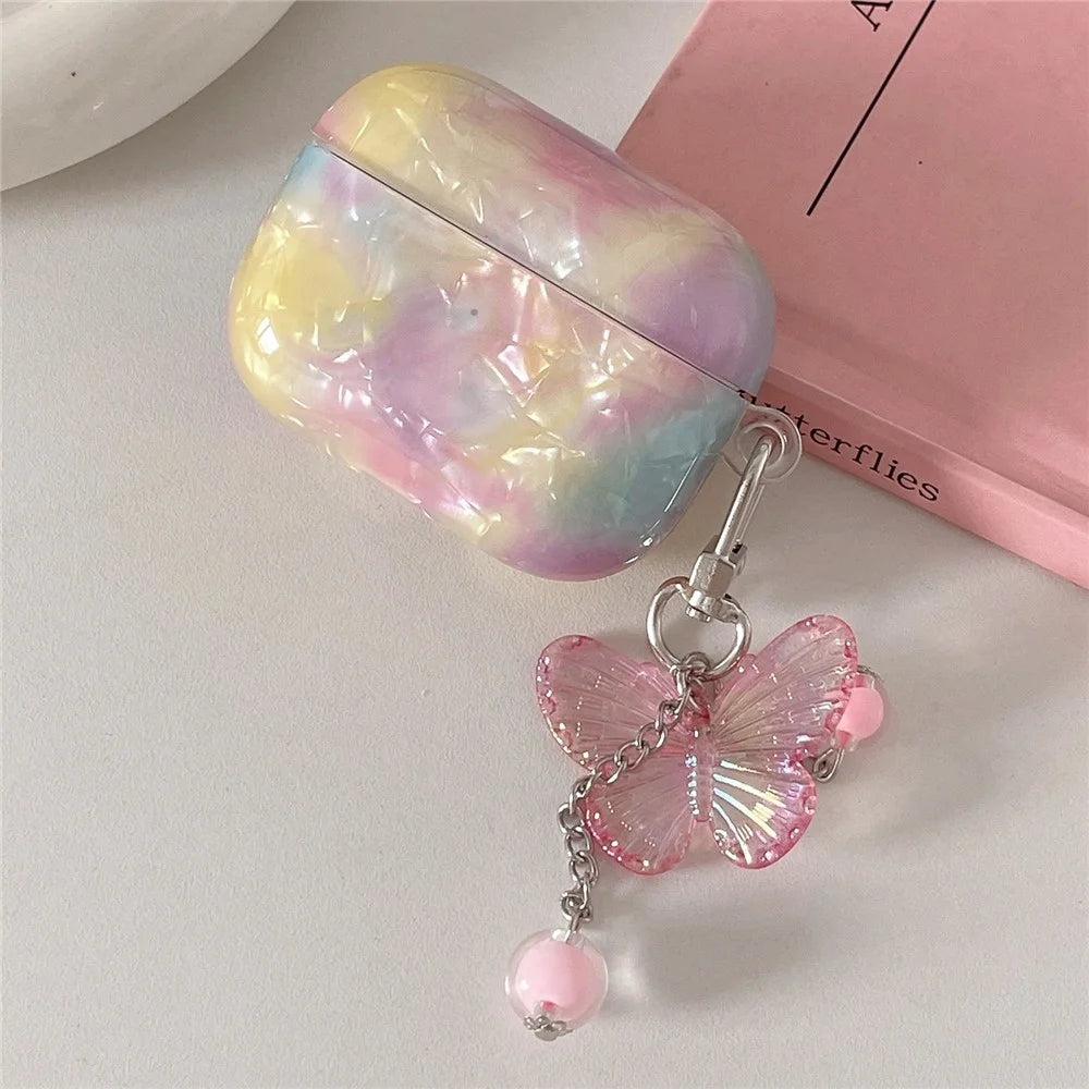 For Apple AirPods 3 TPU Protective Cover Rainbow Shell Texture Earphone Case with Butterfly Pendant - 2