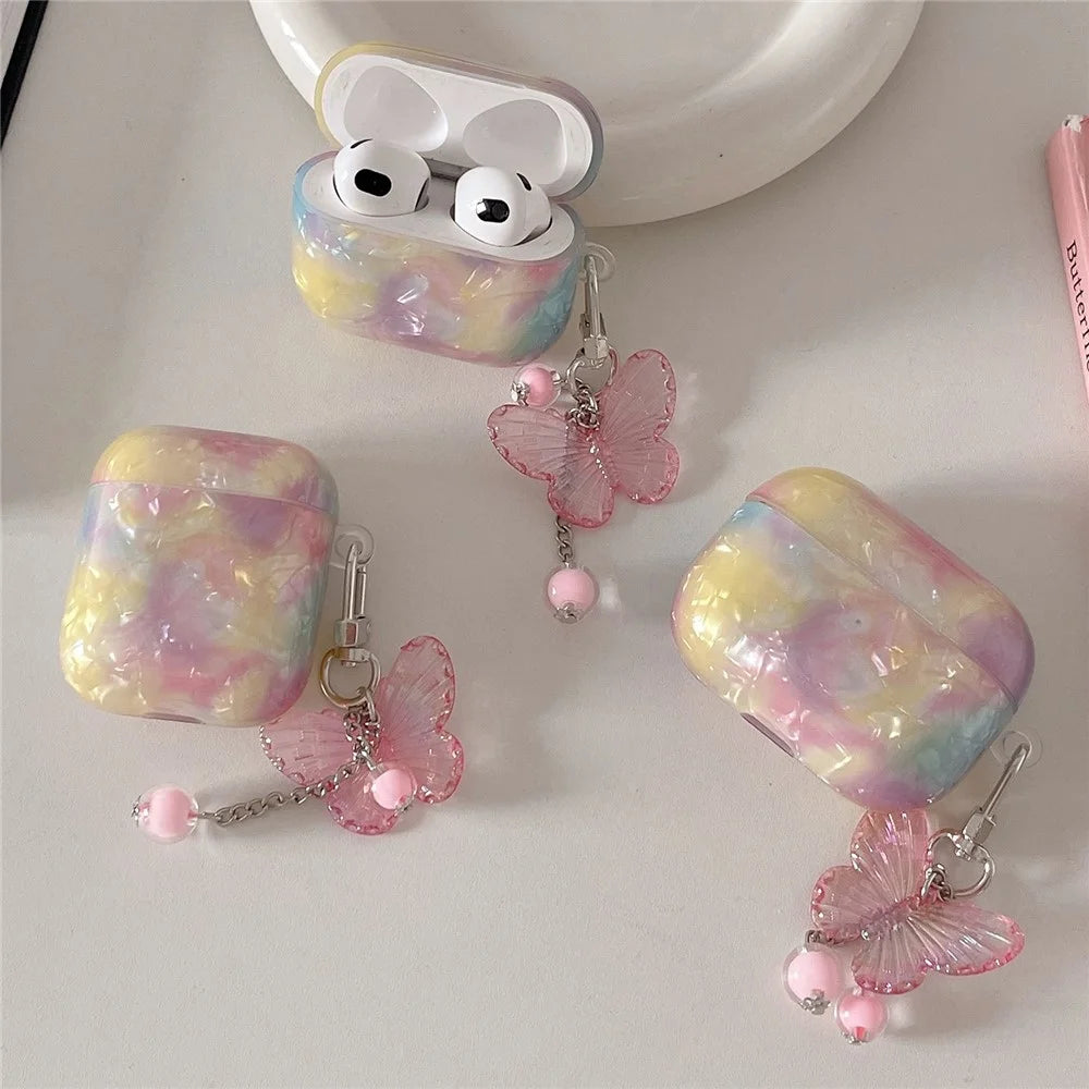 For Apple AirPods 3 TPU Protective Cover Rainbow Shell Texture Earphone Case with Butterfly Pendant - 3