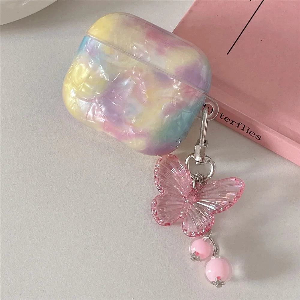 For Apple AirPods 3 TPU Protective Cover Rainbow Shell Texture Earphone Case with Butterfly Pendant - 4