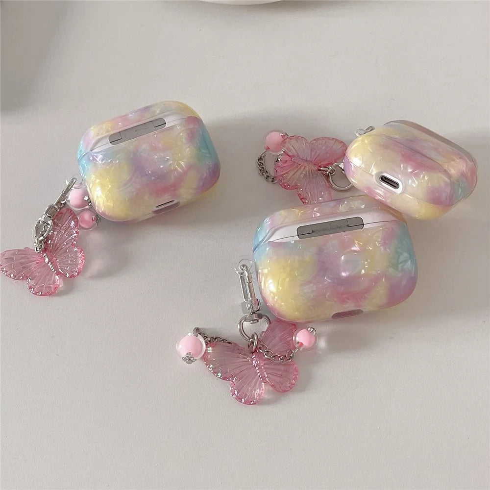 For Apple AirPods 3 TPU Protective Cover Rainbow Shell Texture Earphone Case with Butterfly Pendant - 5