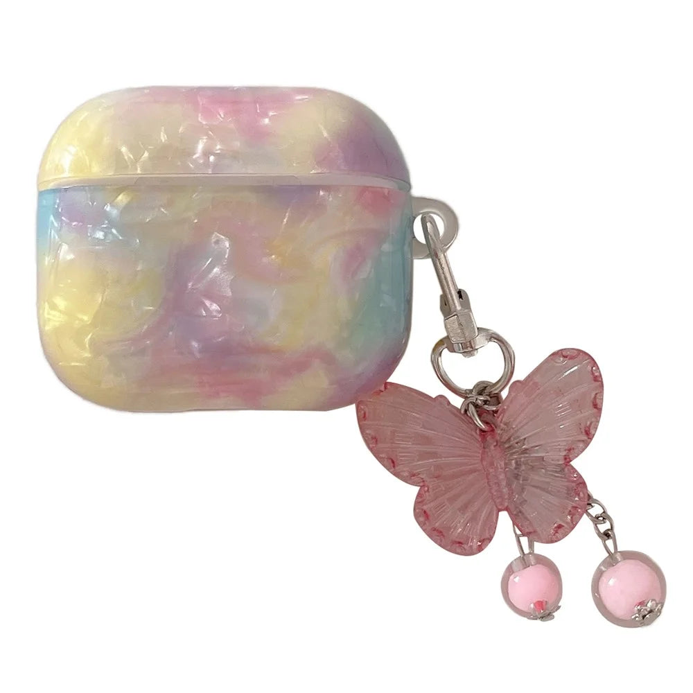 For AirPods Pro 2 Rainbow Shell Texture TPU Cover Anti-drop Earphone Case with Butterfly Pendant - 1