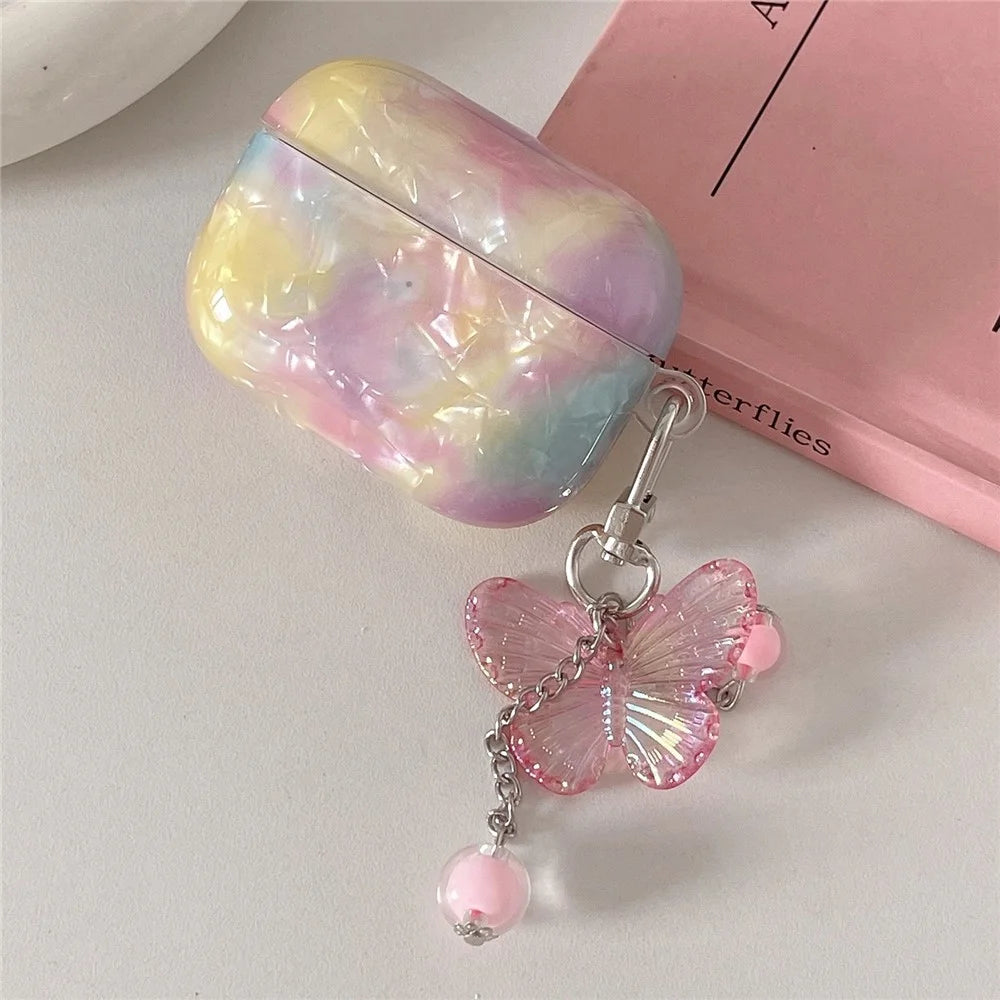 For AirPods Pro 2 Rainbow Shell Texture TPU Cover Anti-drop Earphone Case with Butterfly Pendant - 2
