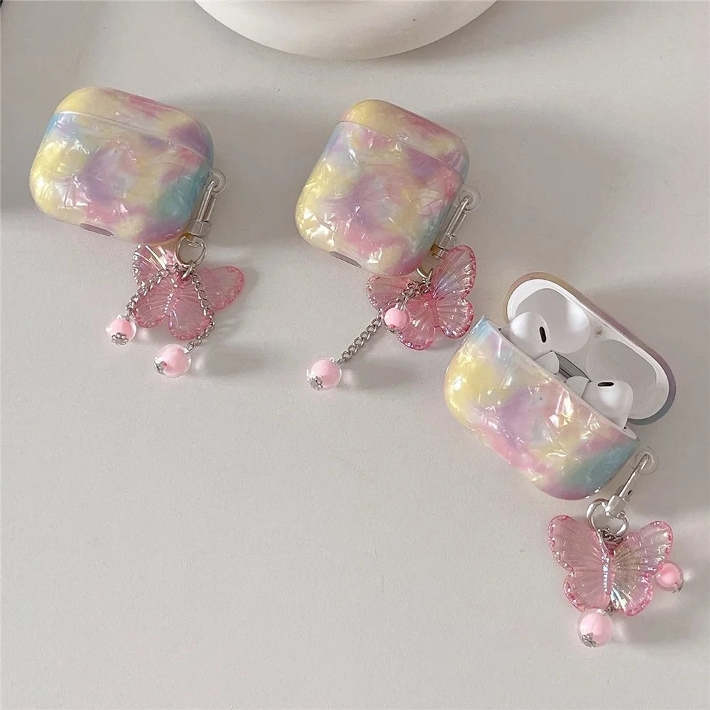 For AirPods Pro 2 Rainbow Shell Texture TPU Cover Anti-drop Earphone Case with Butterfly Pendant - 4