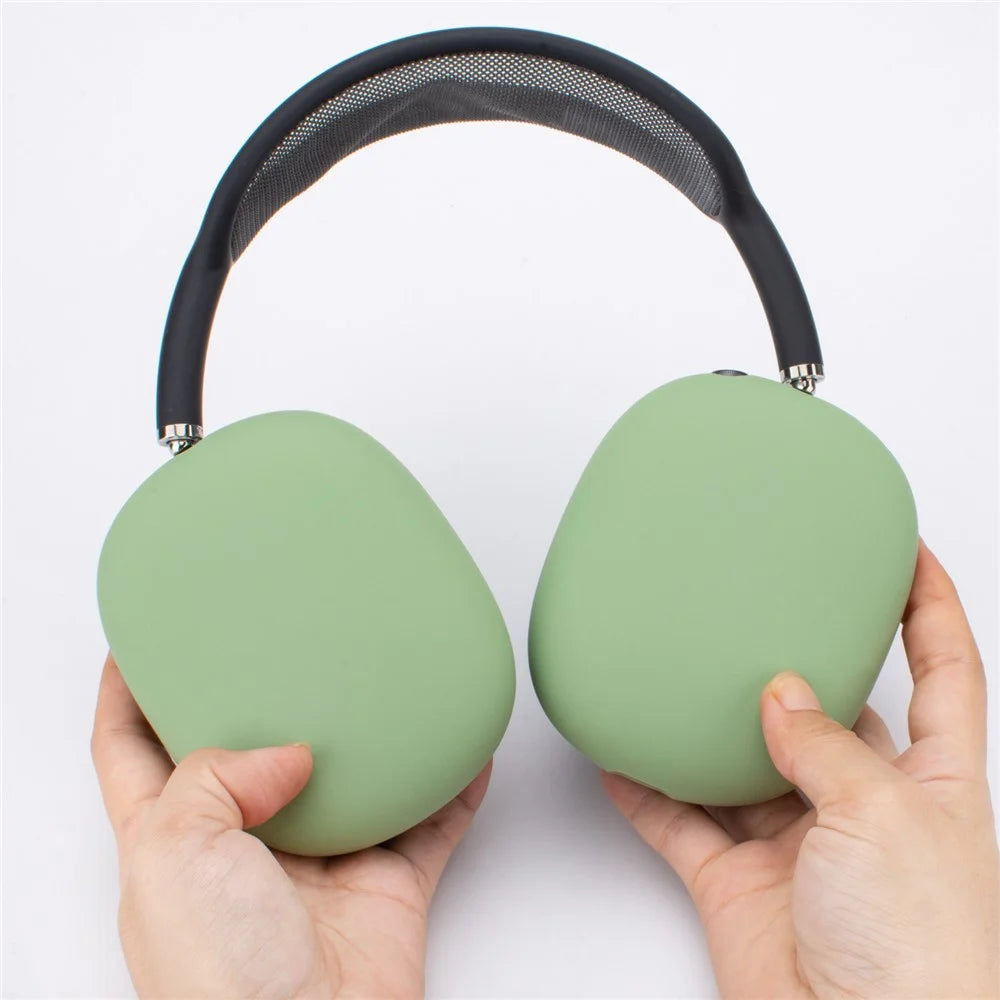 For AirPods Max Headphone Silicone Earmuff Shell Earpad Cover Headbeam Cover Storage Bag Set - Matcha Green - 3