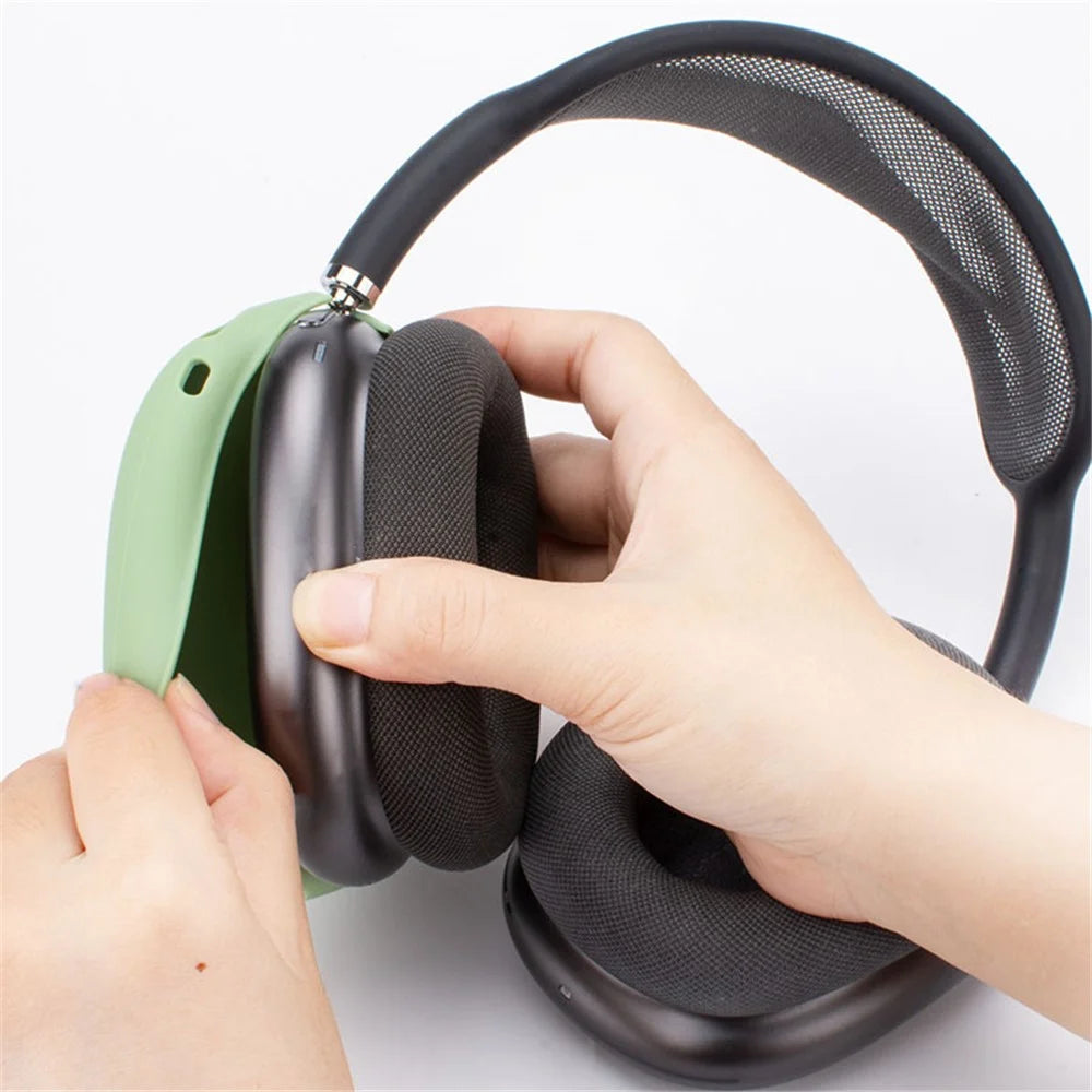 For AirPods Max Headphone Silicone Earmuff Shell Earpad Cover Headbeam Cover Storage Bag Set - Matcha Green - 4