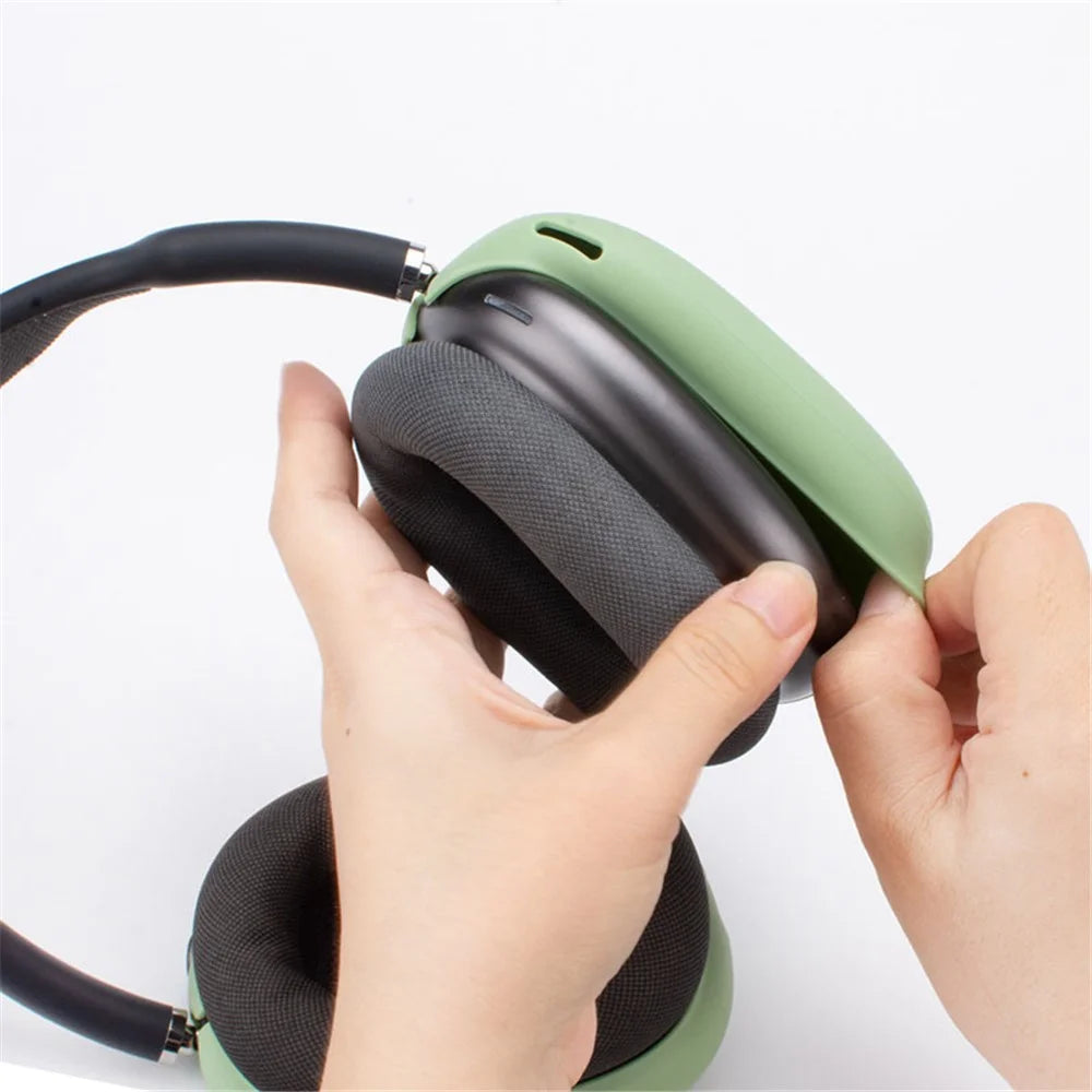 For AirPods Max Headphone Silicone Earmuff Shell Earpad Cover Headbeam Cover Storage Bag Set - Matcha Green - 5
