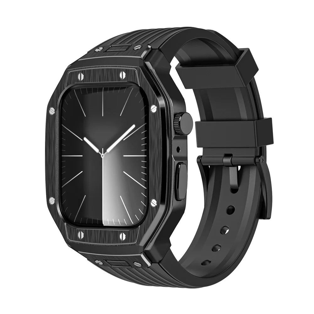 For Apple Watch Series 9 8 7 45mm / 6 5 4 SE SE (2022) SE (2023) 44mm Integral Watch Band with Case - Black - 2