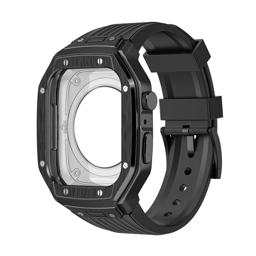 For Apple Watch Series 9 8 7 45mm / 6 5 4 SE SE (2022) SE (2023) 44mm Integral Watch Band with Case - Black - 4