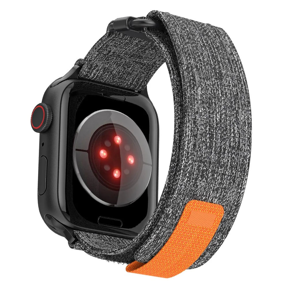 For Apple Watch Ultra 3 2 1 49mm / Series 11 10 46mm / 9 8 7 45mm / SE3 SE2 SE 6 5 4 44mm / 3 2 1 42mm Canvas Watch Strap - Black  /  Grey - 1