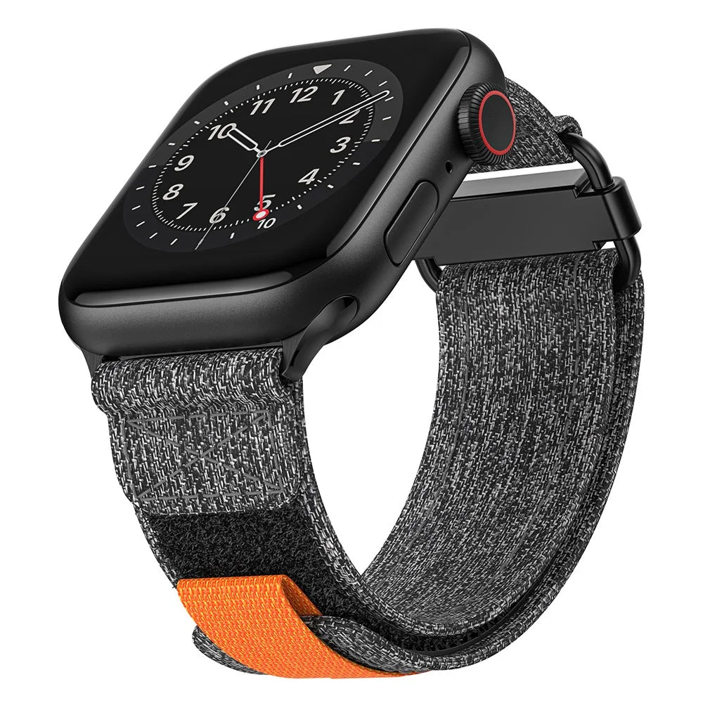 Watch Band for Apple Watch Series 11 10 42mm / 9 8 7 41mm / SE3 SE2 SE 6 5 4 40mm / 3 2 1 38mm Canvas Loop Watch Strap - Black  /  Grey - 2