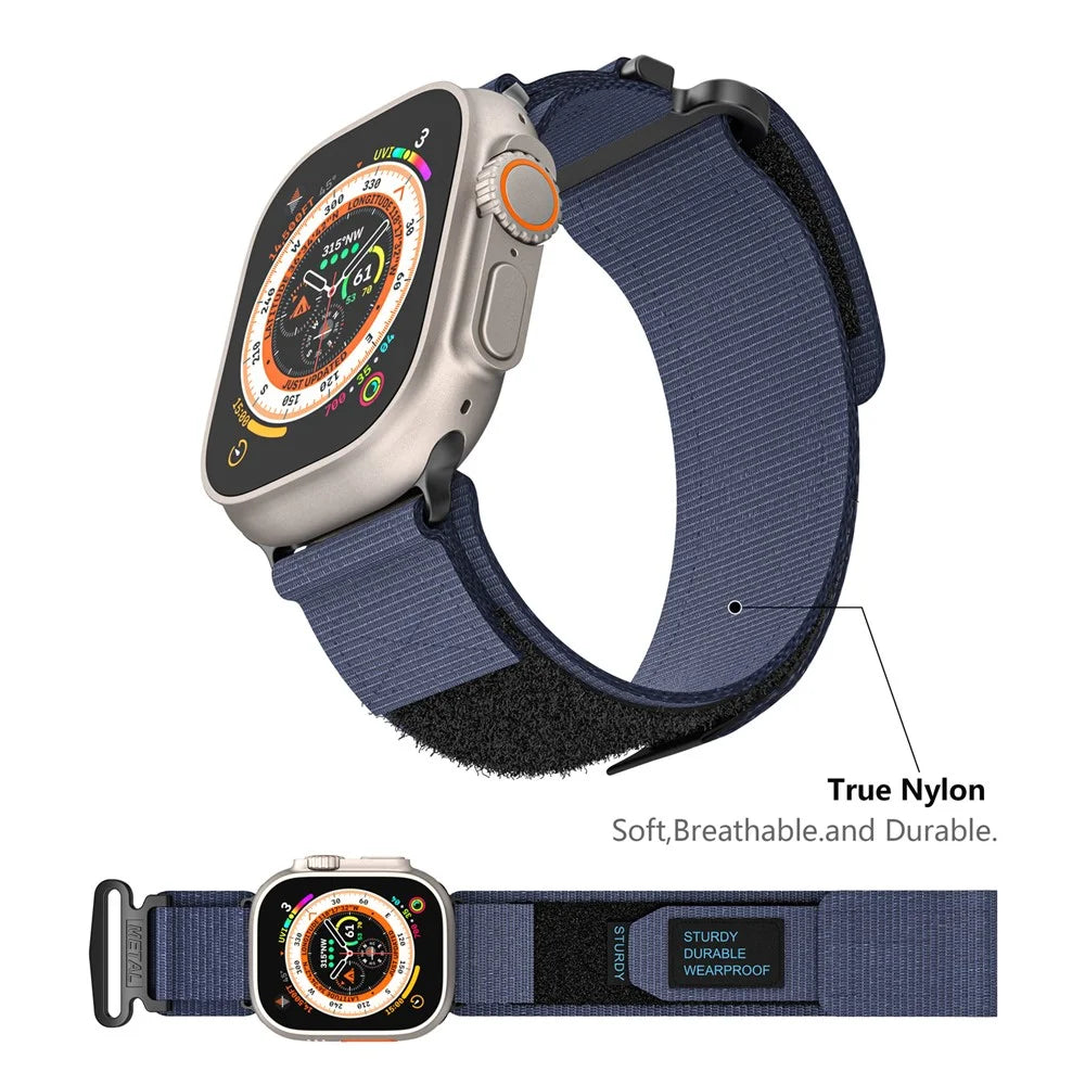For Apple Watch Ultra 3 2 1 49mm / Series 11 10 46mm / 9 8 7 45mm / SE3 SE2 SE 6 5 4 44mm / 3 2 1 42mm Watch Band Nylon Strap - Navy Blue - 3