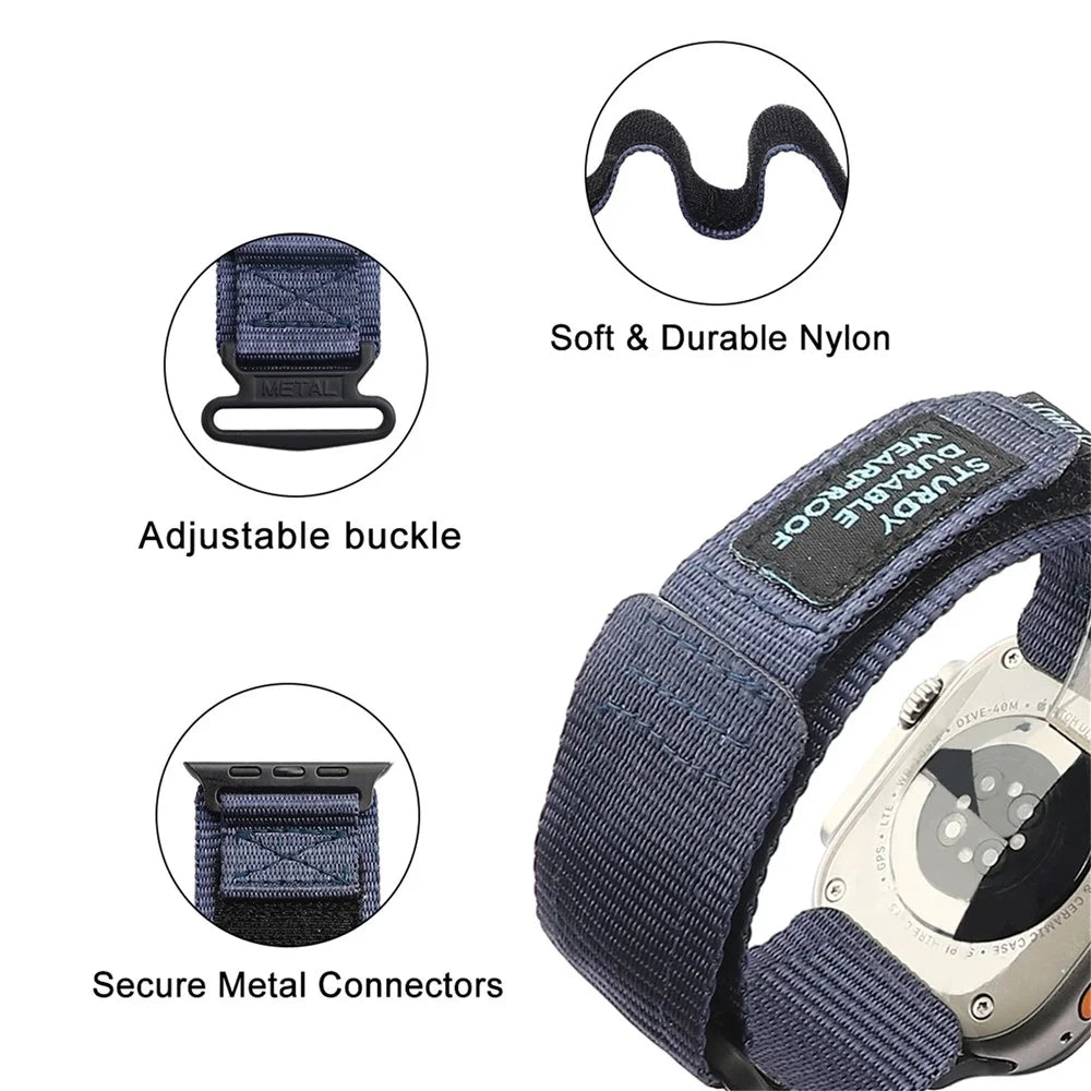 For Apple Watch Ultra 3 2 1 49mm / Series 11 10 46mm / 9 8 7 45mm / SE3 SE2 SE 6 5 4 44mm / 3 2 1 42mm Watch Band Nylon Strap - Navy Blue - 4