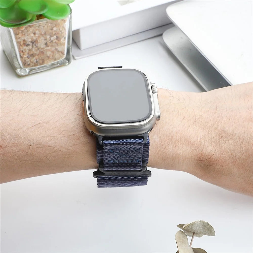 For Apple Watch Ultra 3 2 1 49mm / Series 11 10 46mm / 9 8 7 45mm / SE3 SE2 SE 6 5 4 44mm / 3 2 1 42mm Watch Band Nylon Strap - Navy Blue - 6