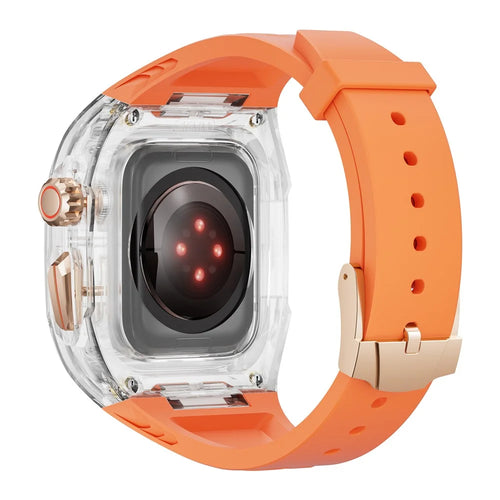 For Apple Watch 9  /  8  /  7 45mm  /  SE (2023)  /  SE (2022)  /  SE  /  6  /  5  /  4 44mm TPU Watch Band with PC Case - Orange Transparent - 1