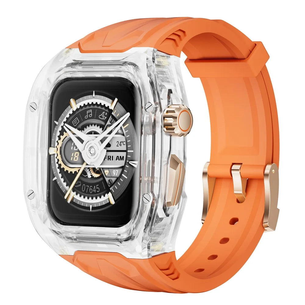 For Apple Watch 9  /  8  /  7 45mm  /  SE (2023)  /  SE (2022)  /  SE  /  6  /  5  /  4 44mm TPU Watch Band with PC Case - Orange Transparent - 3