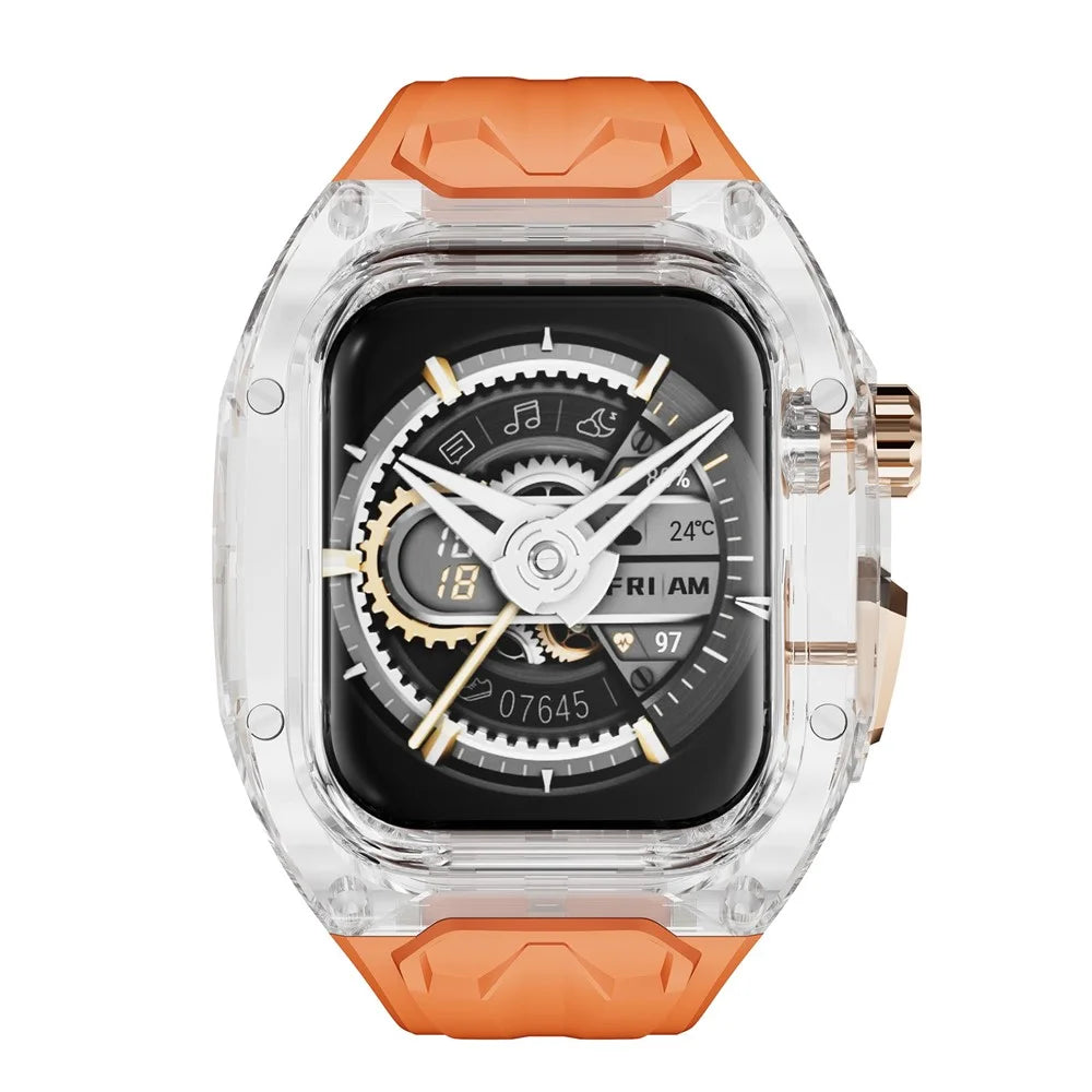 For Apple Watch 9  /  8  /  7 45mm  /  SE (2023)  /  SE (2022)  /  SE  /  6  /  5  /  4 44mm TPU Watch Band with PC Case - Orange Transparent - 4