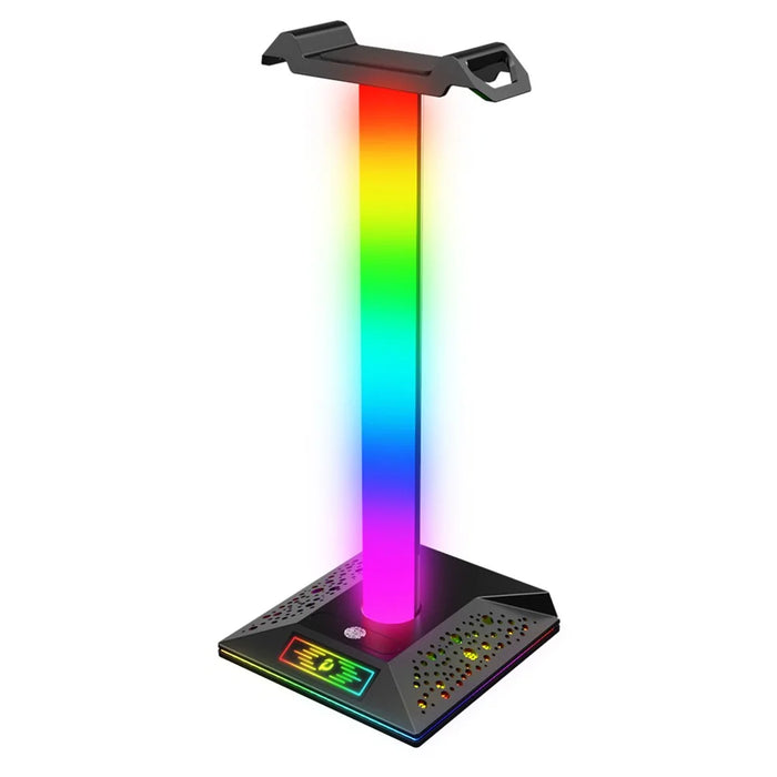 PIWIJOY EB05 RGB Gaming Headset Stand with 2 USB Ports, Headphone Holder with 10 Light Modes for Gamers PC Earphone Accessories - Black - 2