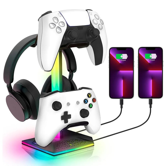 PIIFOXER EB03 RGB Controller Display Stand with Memory Function, Gaming Headset Holder with 2 USB2.0, Type-C Ports - 4